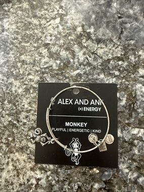 Alex and Ani Silver Monkey Charm Bangle Bracelet with Energy Discs